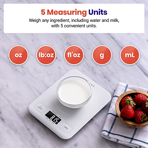 Etekcity Food Kitchen Scale, Digital Grams and Ounces for Weight Loss, Baking, Cooking, Keto and Meal Prep, LCD Display, Medium, White | Tare function, ideal for baking, weight loss, keto, meal prep, packages, liquids and jewelry, White - color: White