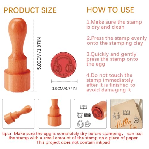 AHANDMAKER 5 Styles Mini Lifestyle Wooden Rubber Stamp, Small Book Alarm Clock Camera Coffee Cup Headphone Patterns Stamps for DIY Making Scrapbooking Card Stamping Pottery Clay Crafting - style: Lifestyle