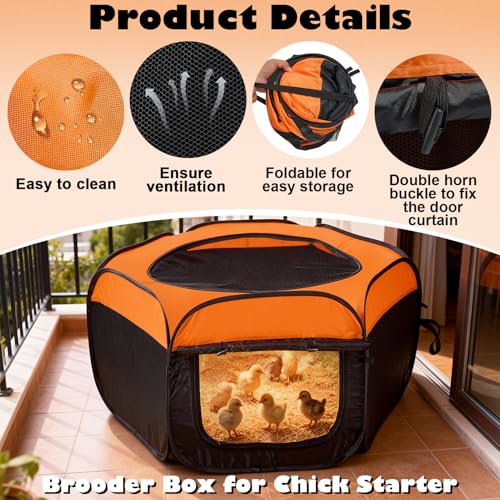 Brooder Box for Chicks, Pop-Up Chicken Brooder Playpen with Dual Doors | Includes Mesh Top Cover and Waterproof Mat, Portable Enclosure for Chicks, Ducklings, and Quail, Holds Up to 15 Chicks