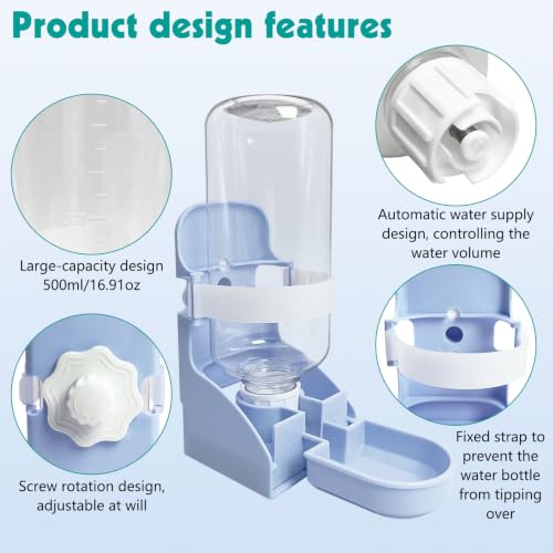 kathson Rabbit Water Bottle, 17oz Hanging Water Fountain Automatic Dispenser No Leak WaterFeeder for Bunny Chinchilla Guinea Pig Hedgehog Ferret - size: 2PCS Water Dispenser, Blue
