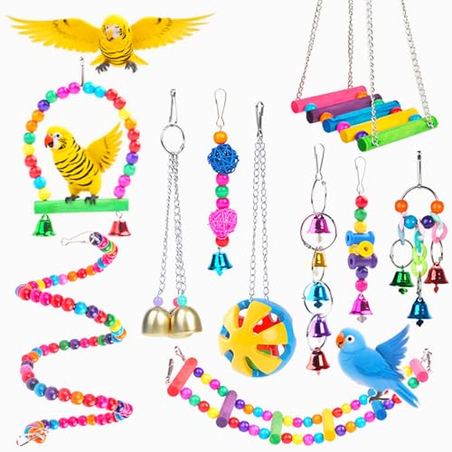 Bird Swing Standing Chewing Training Hanging Toy Hammock Climbing Ladder Drawbridge Birdie Perches Platform for Conure,Cockatiel,Mynah,Love Birds,Finches,Budgerigar,Pigeon - size: 10pcs