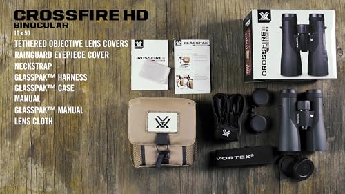 Vortex Crossfire HD 10x50 Binoculars | HD Optics, Tripod Adaptable, Waterproof, Fogproof, Shockproof, Included GlassPak Harness - Unlimited, Unconditional Warranty - color: Green, size: 10x50