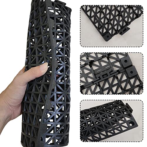 12 Pack Modular Interlocking Cushion 11.6" x 11.6" Rubber Mat Floor Tile Mats Drain Pool Patio Balcony Yard Pet Area Washer Pad(Black) - size: black