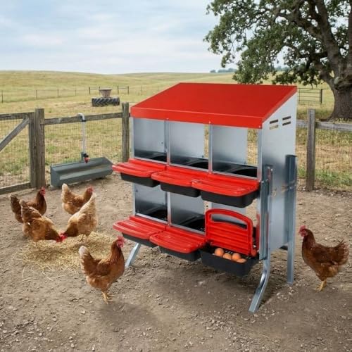 Chicken Nesting Boxes with Cleanable Pull-Out Trays - 6 Hole Metal Rollaway Nest Box for Laying Hens, Wall Mount or Placed Design for Easy Egg Collection & Cleaning - size: 6 holes with legs