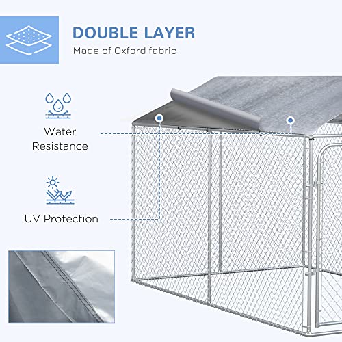 PawHut Outdoor Dog Kennel, Heavy Duty Dog Run Outdoor Fence with Waterproof Cover, Galvanized Chain Link, Secure Lock, 13' x 7.5' x 7.5' | Outdoor Fence, Waterproof Cover, Galvanized Chain Link, Secure Lock - size: 156.0"L x 90.0"W x 90.0"H
