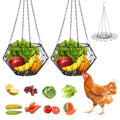 2 Pack Foldable Iron Hanging Chicken Feeder, 6.4 Inch Poultry Feeder Basket with Hanging Chains, Vegetable Hanging Feeder for Duck Rabbit Goose Coop Boredom Relief Toy