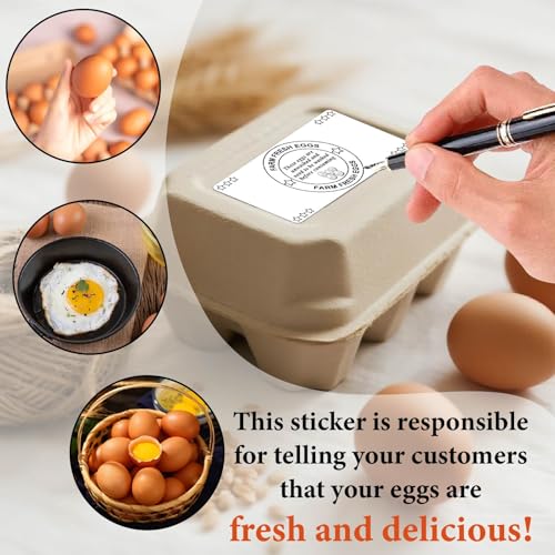 10 Sheets 60Pcs 4 x 2 Inch Farm Fresh Eggs Carton Stickers Rectangle White Self Adhesive Unwashed Chicken Egg Labels Packaging Handling Instruction Tags for Farmhouse Market Produce Storage - color: White
