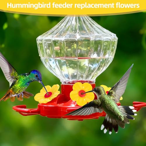 20 Pieces Hummingbird Feeder Replacement Flowers Plastic Hummingbird Feeders Parts Pet Bird Feeder Replacement for Outdoors Hanging Feeders Feeding Ports with 2 Cleaning Brush (Red + Yellow)