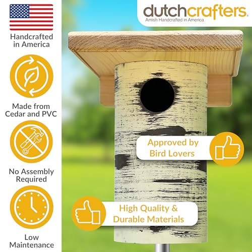 DutchCrafters Cedar Wood Pole Mount Gilbertson Bluebird House with Removable Base, Weatherproof Wooden Birdhouse Blue Bird Nesting Box for Outdoors - color: Natural