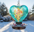 Hand Blown Glass Hummingbird Feeder for Outdoors All Season Use - 28 Fl. Oz. Leak Proof Hummingbird Feeder with Rust Proof Base - Includes Ant Moat, Ant & Bee Proof (Teal) - color: Teal