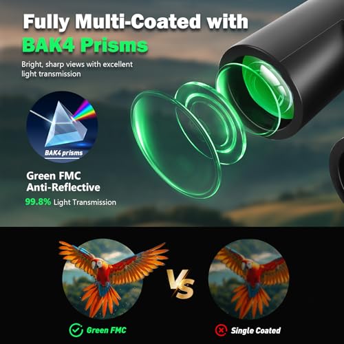 12x42 HD Compact Binoculars for Adults High Powered, for Bird Watching | Large View Binoculars with Clear Low Light Night Vision, Waterproof Binoculars for Hunting Hiking Travel Sport Gift for Men