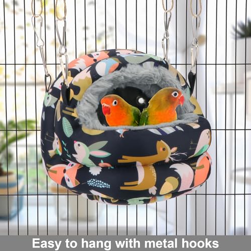 Bird Nest House Winter Warm Bird Bed Hanging Hammock Snuggle Hut for Parakeets Budgies Cockatiels Conures Quaker Parrot (Small, Black) | Soft fleece warm, plastic support plate anti-collapse, removable washable pad, dual mount, for parakeets/cockatiels/co