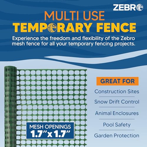 ZEBRO 4' x 100' Green Plastic Garden Fence Roll – Standard Duty Safety Netting for Snow, Poultry, Deer, Dogs – Reusable Outdoor Barrier for Yard, Landscaping, Animal Protection - color: Green, size: Standard-Duty 4' x 100'