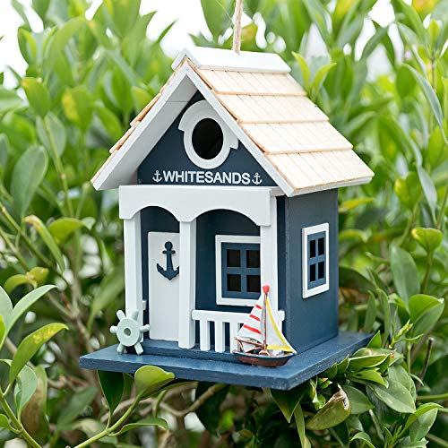 MEWANG Hanging Wooden Bird House for Outdoor, Perfect for Wild Birds - Eye-Catching Green Beach Condo, 9.1 Inches Tall - color: green