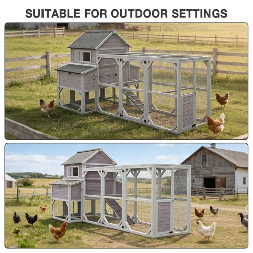 Extra Large 120" L Chicken Coop for 8-10 Chickens, Wooden Chicken House with Run, 6 Nesting Boxes, Heavy Duty Construction, Waterproof Roof, Predator Resistant Outdoor Poultry Cage-Grey - color: Grey (AIR46-M)