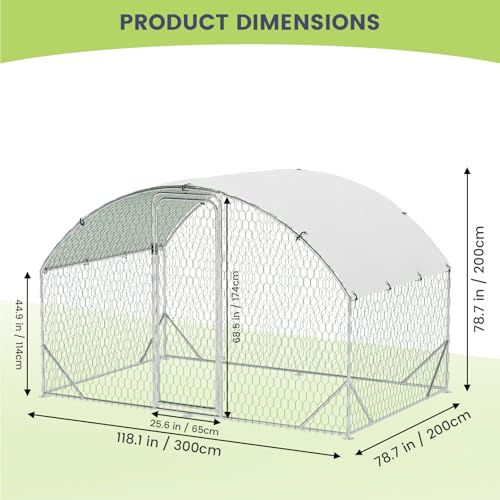 GarveeLife Large Metal Chicken Coop, Dome Shape Chicken Coop with Upgrade Tri-Supporting, Large Chicken Run with Waterproof and Anti-UV Cover (6.6 ft L x 9.8 ft W x 6.6 ft H) - size: 118.1"L x 78.7"W x 78.4"H