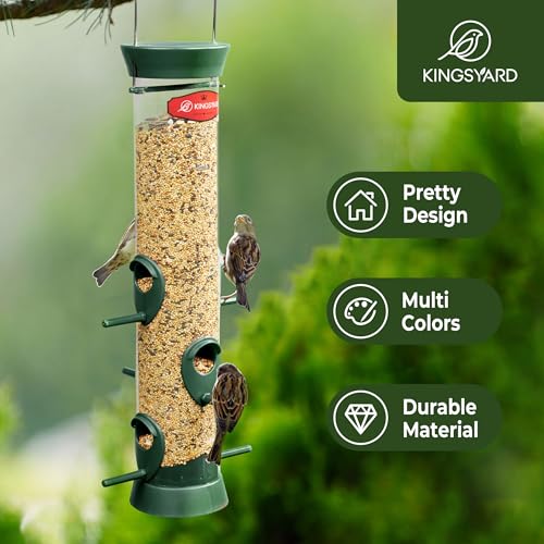 Kingsyard 2 Pack Tube Bird Feeders for Outdoors Hanging | 6-Port with 360° Feeding, No-Spill Design, 2 lb Seed Capacity, Attracts Finches & Songbirds, Garden & Backyard Decor, Green - color: Green