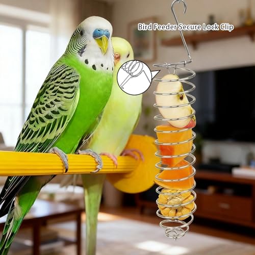 2 Pcs Spray Millet Treat Holder with Chains, Stainless Steel Bird Foraging Feeder Toy, Hanging Fruit Vegetable Basket for Parakeet Cockatiel Conure Macaw Parrot Cage Accessories (4-Pack Set)