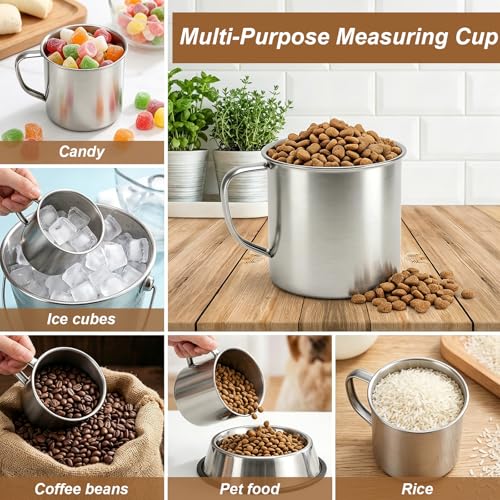 2 Pcs Stainless Steel Dog Food Scoop, Dog Food Measuring Cup | Handle & ML Scale, for Dogs Cats Rabbits Birds