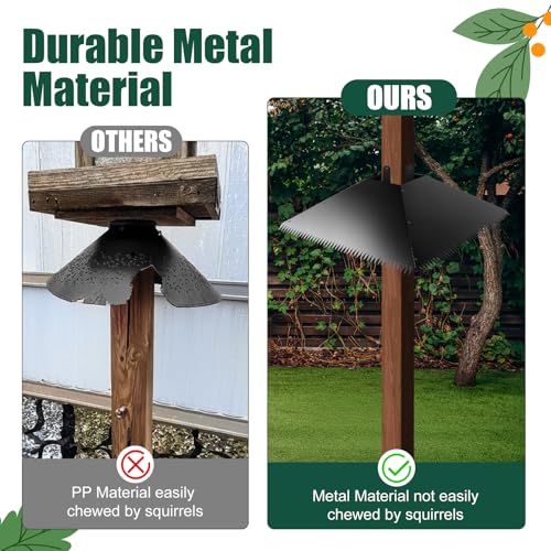 Metal Squirrel Baffle for 4x4 Post, 17 Inch Squirrel Guard for for Bird Feeder Poles, Wooden Pole Mount Squirrel Proof to Keep Squirrels and Raccoons Out of Bird feeders, Black