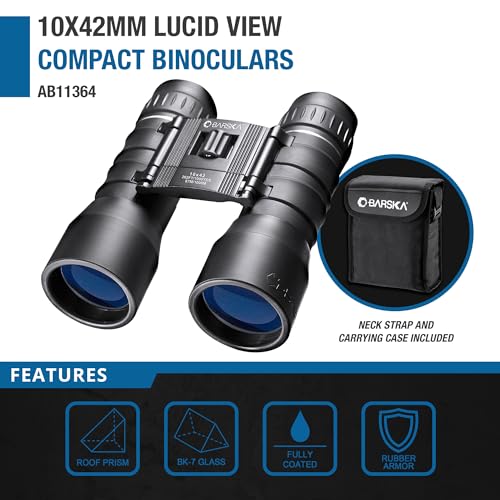 Barska Lucid View Compact Binoculars – Fully Coated Roof Prism, Center Focus, Lightweight Outdoor Binoculars for Bird Watching, Hiking, and Travel - size: 10x42