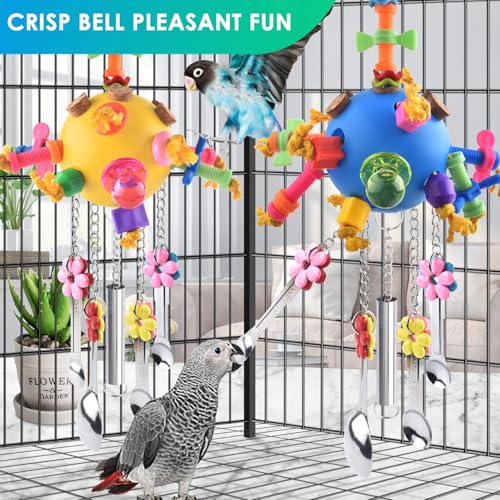 KATUMO Bird Toys, 2PCS Parrot Pull Spoons Colorful Acrylic Stick Chew Toys for Amazon Parrot, Parakeet, African Grey, Conure, Caique, Quaker, Small Cockatoo, Mini Macaw, Eclectus and Similar Birds - color: Blue + Yellow