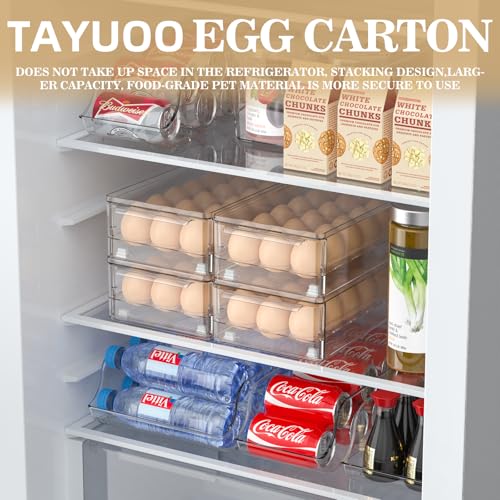 Stackable Fridge Egg storage, Clear 36 Egg Holder with Non-Slip Feet | Double stackable design holds total 36 eggs, greatly expand refrigerator storage capacity