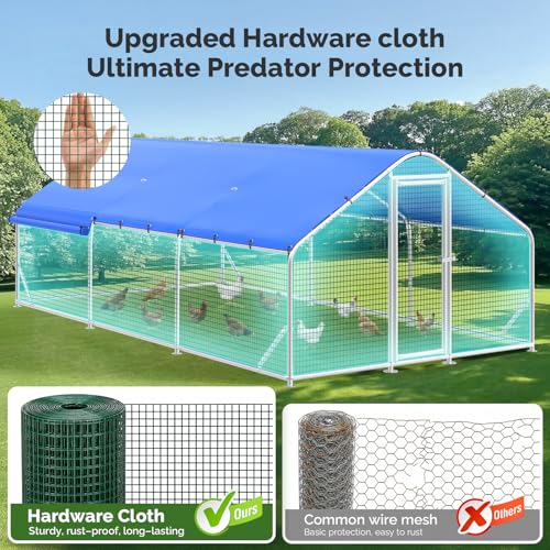 Sino Luban Metal Large Chicken Coop Run with Small Mesh Hardware Cloth for 30 Chickens/Ducks, Chicken Runs for Yard with Waterproof Cover, Chicken Enclosure Pen Outdoor, Walk-in Poultry Cage