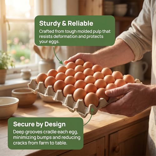 IMIKEYA 30-Egg Carton Flats, 5 Pack, Natural Pulp Storage Trays | Stackable Paper Egg Holders for Chicken Farms, Homesteads, Egg Collecting, Kitchen and Refrigerator Organization