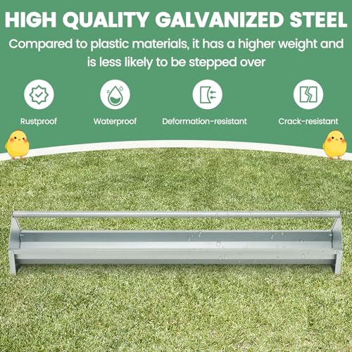 45 Inches Long Chicken Feeding Trough, Heavy Duty Galvanized Steel Chicken Feeder with Crossbar and Drainage Holes, Large Capacity Poultry Feeder Trough for Duck Geese Pigeon