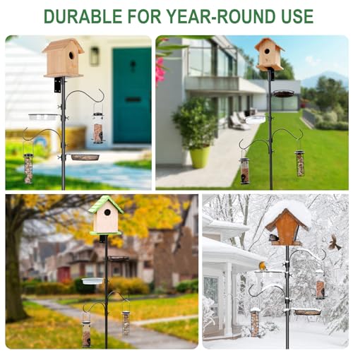ERYTLLY 2-Hooks Bird House Pole Stand Kit 80 Inch Multi Feeders, Bird Bath, Feeder Tray - Heavy Duty Bluebird Feeder Support Rod Mount Set for Outdoor - size: 80 in with 2 Hooks and Feeders Kit