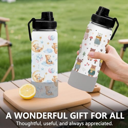 Bears 18oz Water Bottle, with 2 Lids Handle, Insulated Sports Cup | 18oz Stainless Steel Travel Tumbler,Reusable Leak proof Anti Slip Boot Mug, Christmas Birthday Gift for Daughter Son - color: Bears