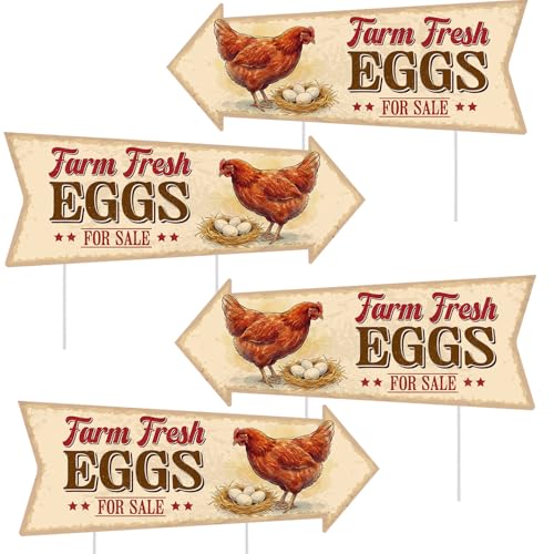 Rngmsi 4PCS Farm Fresh Eggs for Sale Sign, Fresh Eggs Double Sided Sign with 8 Stakes, Waterproof Corrugated Plastic Mark for Yard Business Indoor Outdoor Supplies Home Decor 16 X 6 Inch - color: Eggs Fresh