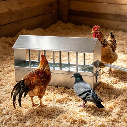 Automatic Chicken Waterer Stainless Steel Large Metal Chicken Waterer System Poultry Waterer Dispenser with Float Valve Kit Hose Accessories for Pigeon, Duck, Goose