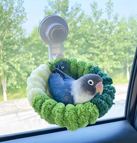 Warm Bird Nest Bed with Suction Cup Bird Snuggle Hut Breeding Bird House Plush Hanging Bird Bed for Parakeet, Conure, Budgie, Cockatiel, Lovebird, Finch, Hamster-Green - color: Green with Suction Cup