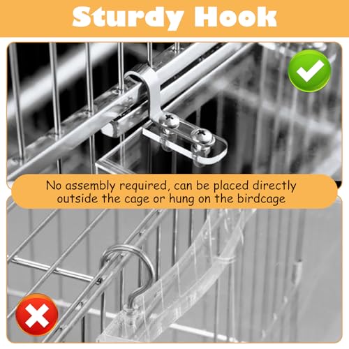 ASelected Clear No Mess Bird Feeder, 6.3in Automatic Bird Feeder for Cage, Acrylic Clear Birds Feeder for Parrots Canary Parakeet Budgerigar Crested Myna Cockatiel Lovebird