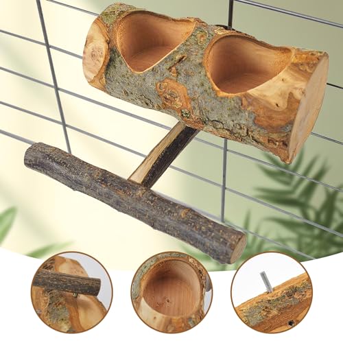 Wooden Bird Feeding Dish Cups Perch Stand Hanging Feeder Solid Wood Parrot Feeding Bowl for Parakeets Conures Cockatiels Budgie Parrot