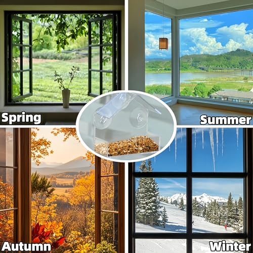 2 Pack Window Bird Feeder for Outdoors Clear Feeders Window Mounted with Strong Suction Cups Fummingbird Feeder Acrylic Birdfeeders for Viewing Wild Birds Outside, Interactive Cat Toys