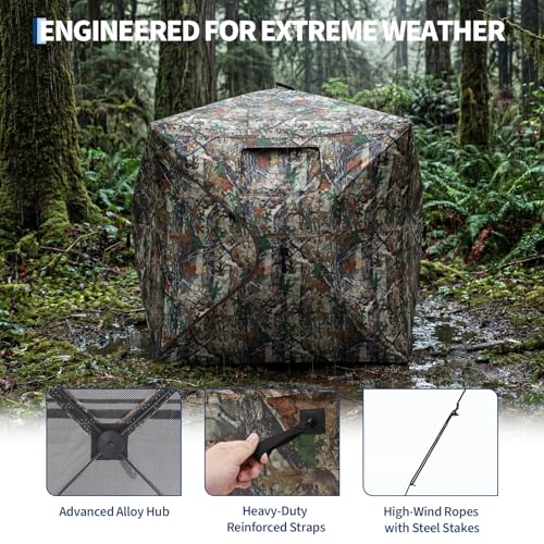Hunting Blinds with See Through Panels, Portable Hunting Tent for Turkey Deer Duck Hunting, Pop Up Ground Blind with Silent Windows, Camo Concealment, Weather-Resistant Outdoor Shelter w/Carry Bag - size: 59x59x65.75 Inch