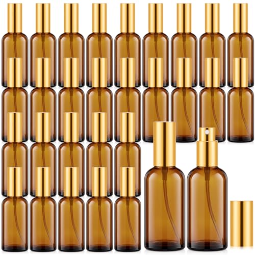 Roshtia 30 Pcs Glass Spray Bottle Clear Empty Bottles Small Refillable Reusable Perfume Bottle with Fine Mist Sprayer Pump for Face Body Travel(3.4 oz,Amber) - color: Amber, size: 3.4 oz