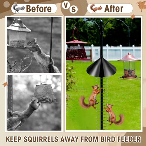 2 Set 19 Inch Squirrel Baffle and Squirrel Barrier Spring Device Metal Coil for Bird Feeder Pole, Outside Pole Mount Stopper & Bird House Guard for Outdoor Shepherd Hooks (Black) - color: Black