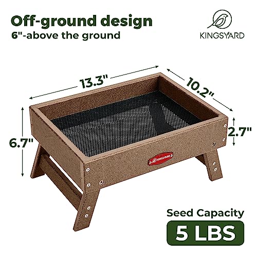 Kingsyard Ground Bird Feeder, Elevated Tray with Recycled Poly Lumber | Metal Mesh Base, Quick Drainage, Foldable Legs for Easy Storage, 5 Lbs Seed Capacity, Weather Resistant, Easy to Clean, Brown - color: Brown