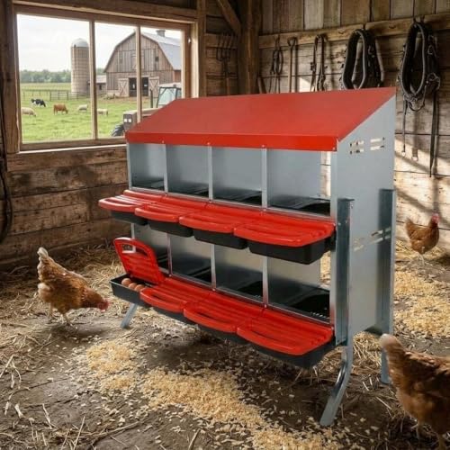 Chicken Nesting Boxes with Cleanable Pull-Out Trays - 8 Hole Metal Rollaway Nest Box for Laying Hens, Wall Mount or Placed Design for Easy Egg Collection & Cleaning - size: 8 holes with legs