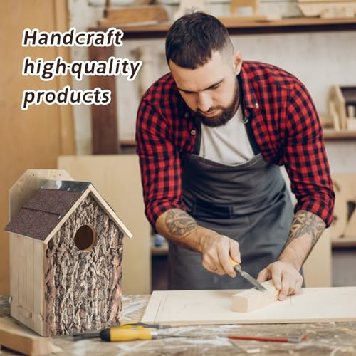 Weysat 1 Pack Screech Owl House for Outdoor Owl Nesting Box for Outside 12 x 12 x 19 Inch Cedar Wood Weather Resist Hang Handcraft Bark Shelter for Owls Bird Wildlife Lovers Garden Decor Easy Assembly