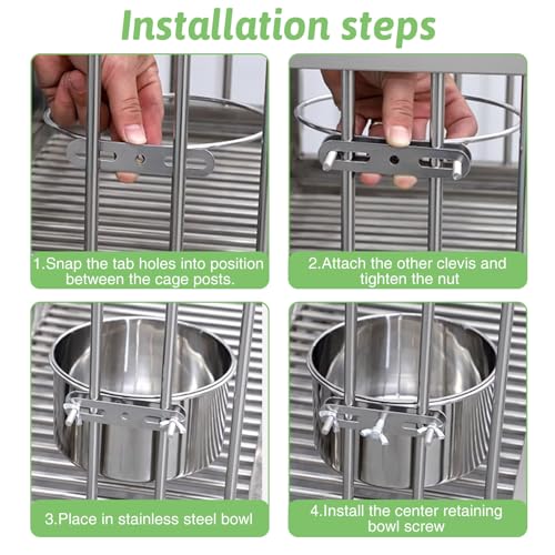 Tfwadmx 2 Pcs Bird Feeding Dish Cups,Parrot Food Bowl Clamp Holder Coop Cup Bird Cage Water Bowl for Parakeet African Greys Conure Cockatiels Lovebird Budgie Chinchilla