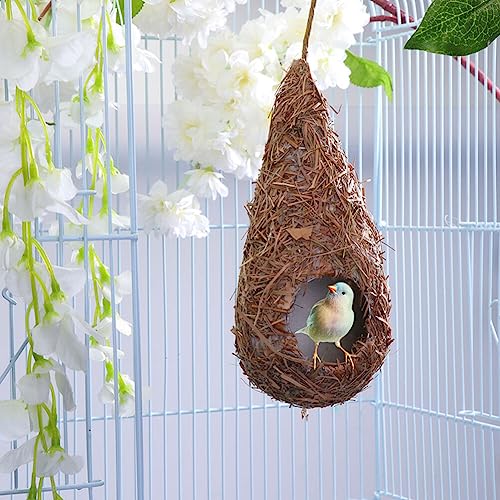 POPETPOP 4 Pcs Artificial Bird Nest Hanging Straw Bird House Grass-Woven Nest for Patio Garden Indoor Outdoor Decoration 9.05 X 2.75 X 3.14 in for Lovers