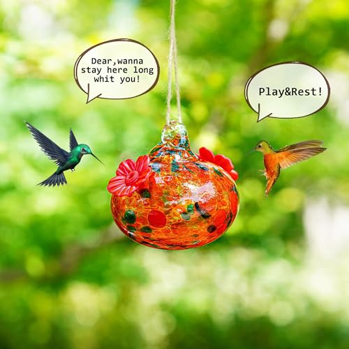 3in Blown Glass Hummingbird Feeder for Outdoors Window Hanging - color: C