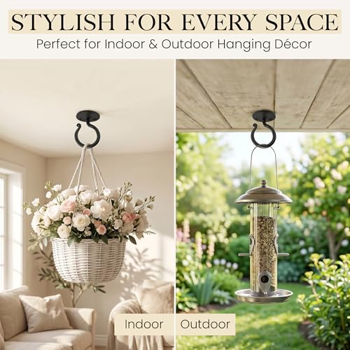 Plant Hangers Outdoor or Indoor Heavy Duty Wall Bracket Hooks | Wrought Iron Metal Hanger Indoor Hook for Hanging Plants Baskets Lanterns Bird Feeders - 2 Pack (Black Ceiling Hooks 3.1") - size: 3.1 Inch, style: Ceiling Hooks