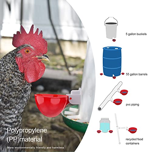 Darcvds Professional Chicken Waterer Cups, 8 Packs Large Chicken Water Feeder, Tee Fittings Poultry Waterer Suitable for Duck, Chicks, Goose, Turkey, Bunny and Bird with Mounting Hole Opener | Tee Fittings Poultry Waterer Feeder Suitable for Duck, Chicks,