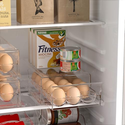 Egg Storage for Refrigerator, Stackable 18 Egg Holder for Fridge, BPA Free Refrigerator Organizer Bins, Transparent Egg Dispenser - style: Modern